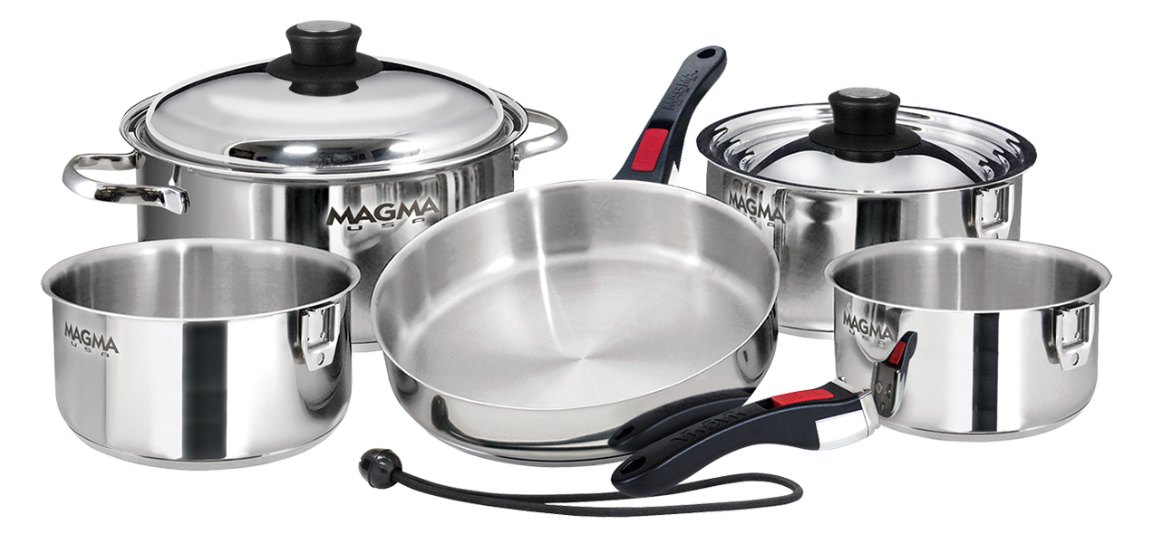 Camco Nesting Cookware Set | Made from Stainless Steel | Dishwasher Safe |  Saves Valuable Space | 10-Piece Set (43921)