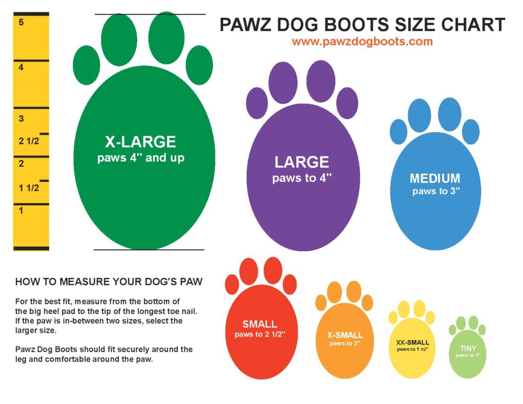 PawZ Dog Boots Size Chart