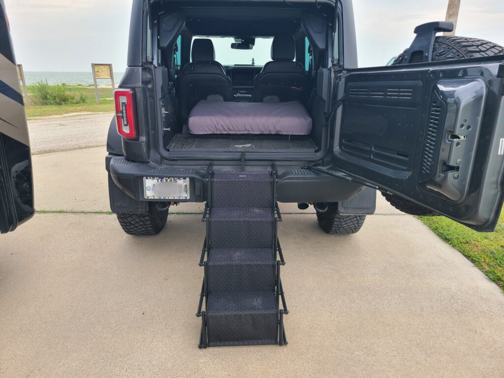 Big Ass Dog Steps into the back of our Ford Bronco