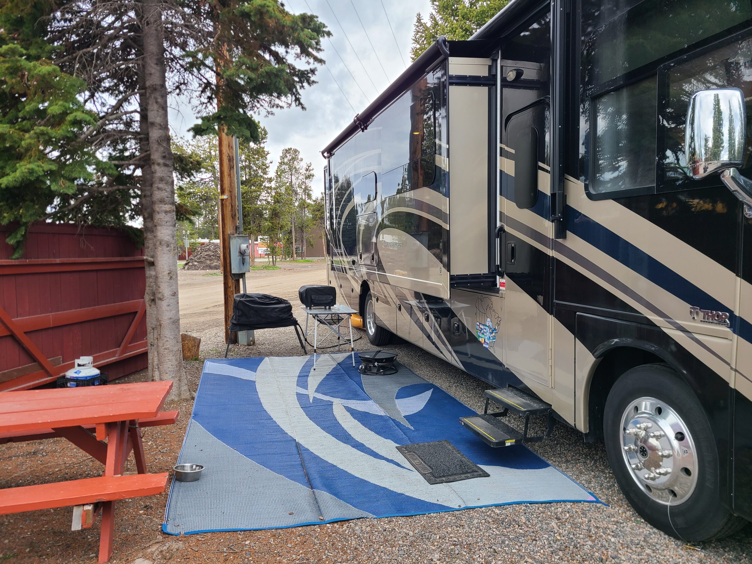 Outdoor RV mat set up at campsite