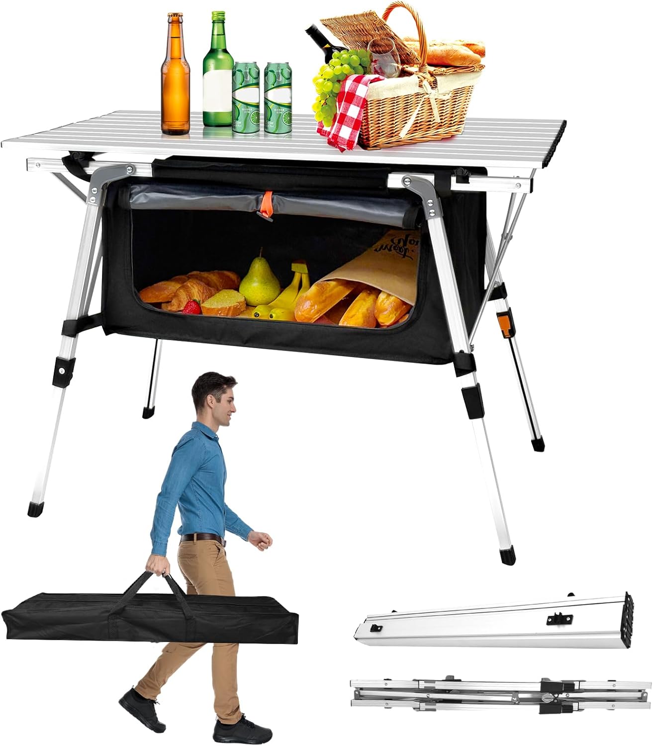 CampLand aluminum folding table for RV outdoor cooking setup