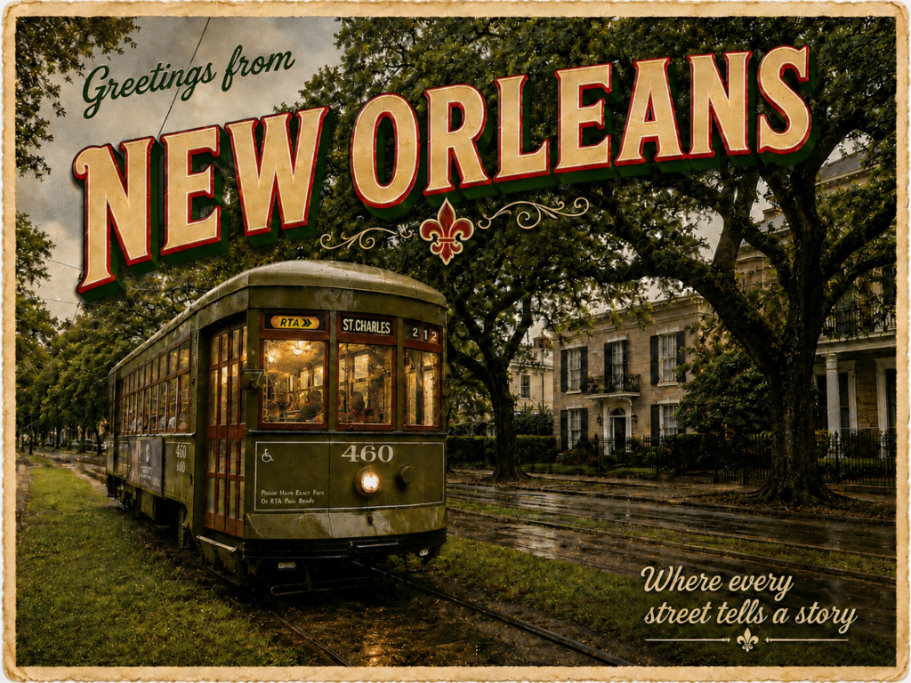 New Orleans Streetcar antique postcard by Lisa Keller