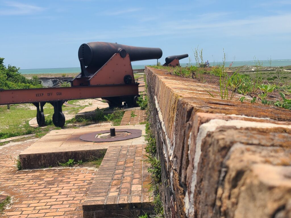 Historic cannon positioned atop Fort Pickens.