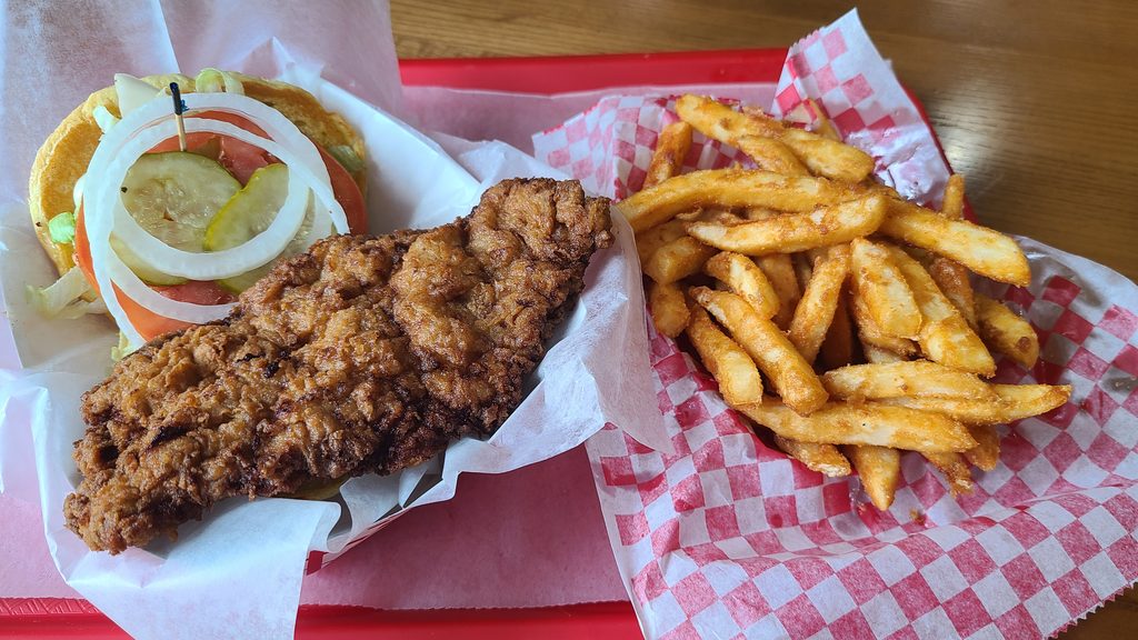 Spicy pork tenderloin sandwich at Cammack Station