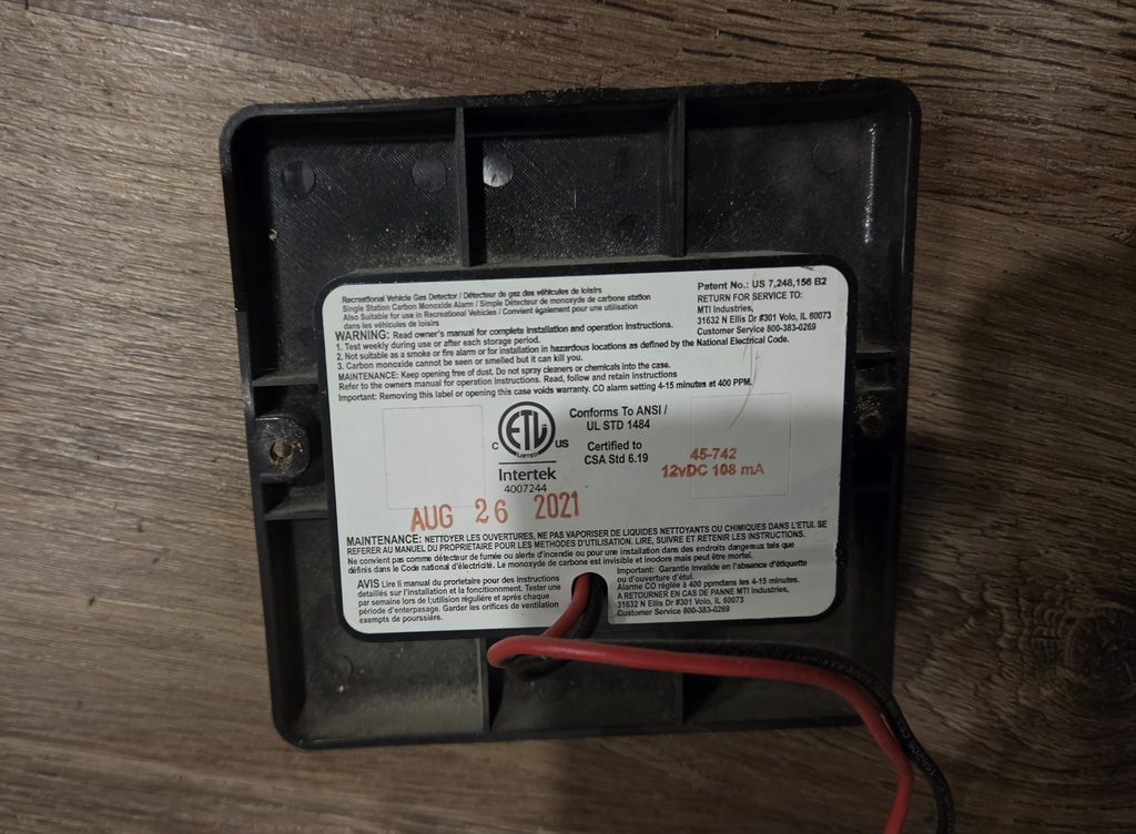 August 2021 date on old RV propane detector