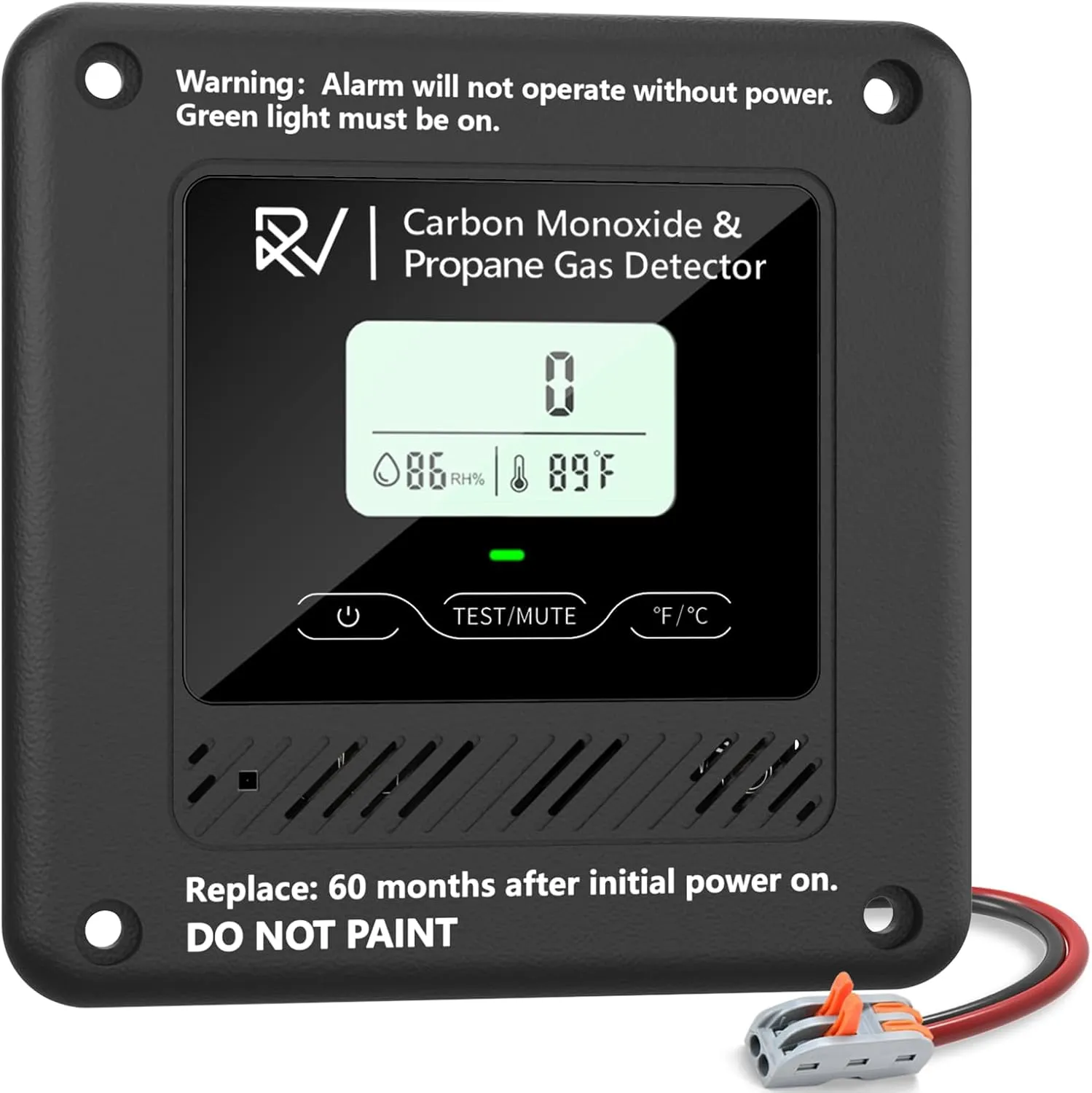 4-in-1 hardwired 12V RV carbon monoxide and propane gas detector